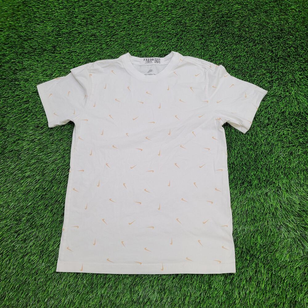 NIKE Shirt Womens Small 18x25 Swoosh AOP